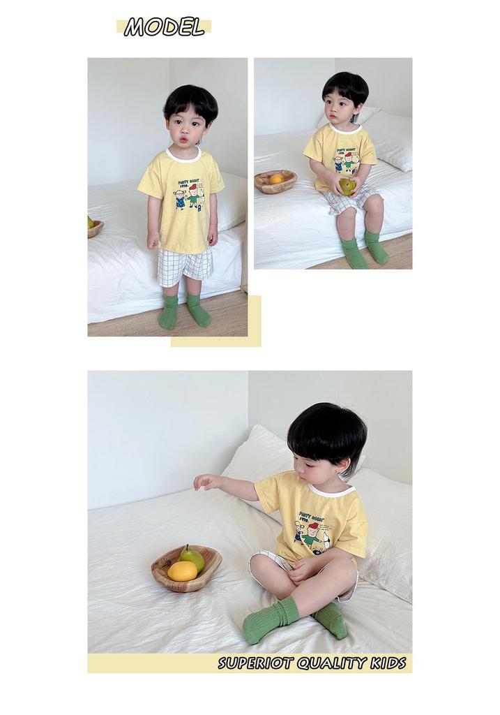 Girls' Summer Cotton Pajama Set - Breathable Cartoon Shorts and Round Neck Top