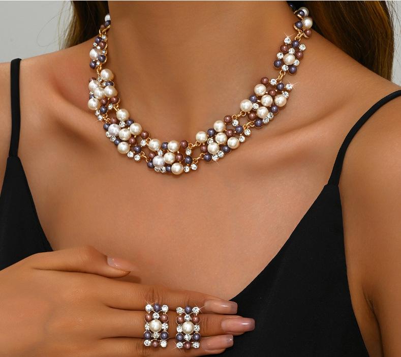 Autumn Evening Banquet Accessories Necklace Jewelry Bridal Suit, Wedding Dress Full Diamond Earrings Bracelet Set