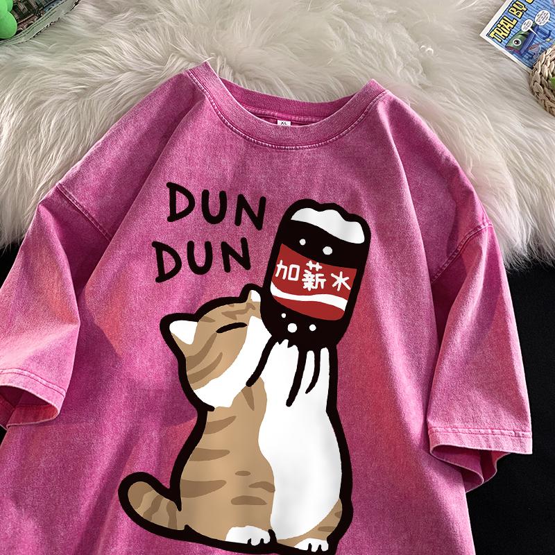 Bavlněné tričko s krátkým rukávem Pánské Dámské Léto Vintage Vodní praní Volné Pár Krátký rukáv Ležérní Všestranný Nadměrný top