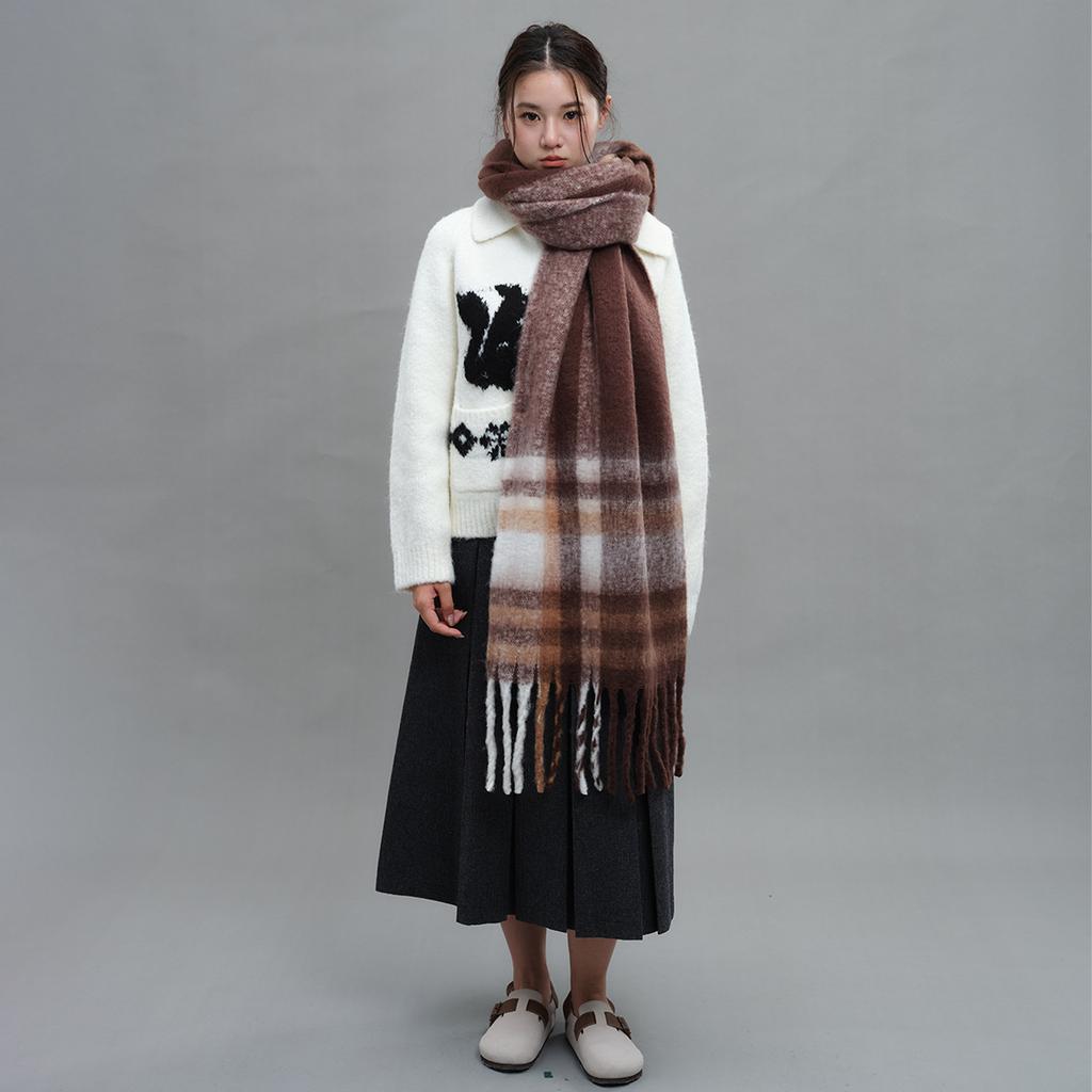 European and American Retro Neutral Maillard Style Imitation Cashmere Plaid Scarf Women's Winter High-end Warm Shawl Tide