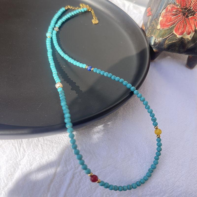 Natural Multicolor Turquoise Necklace for Women, Light Luxury Niche Aesthetic