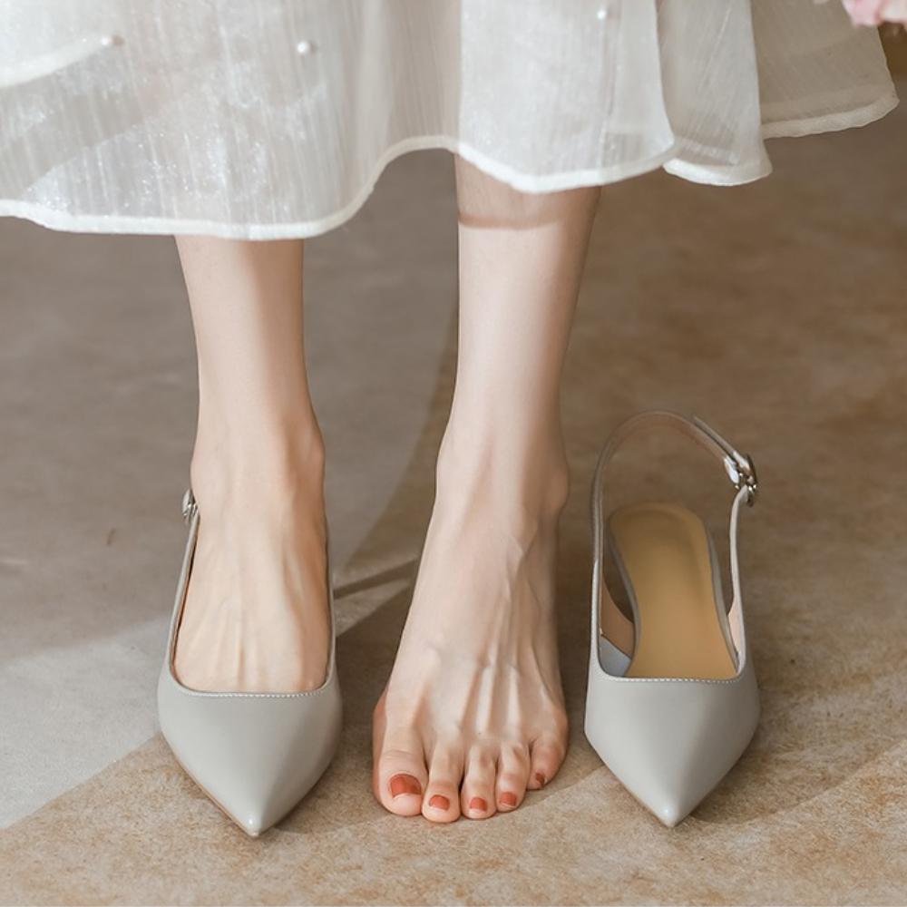 

2025 Summer New Ladies Shoes Buckle Strap Women s High Heels Fashion Solid Color Pointed Toe Design Elegant Sexy Women s Sandals 34 сірий колір