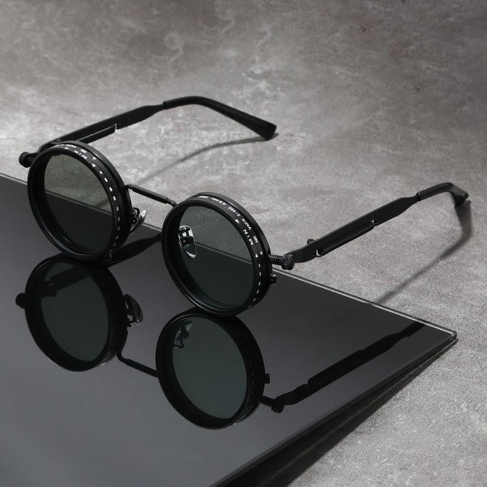 Round Anti-UV Sunglasses 9 Level Dimming Anti-UV Glasses Adjustable Dimming Sunglasses  Men Women