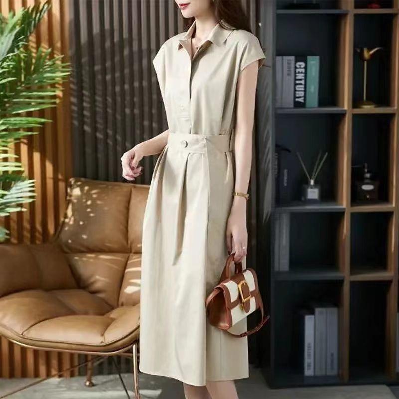 Summer Harajuku Elegant Fashion Solid Waist Lace Up Midi Dress Ladies Short Simple Temperament Robe Dresses Vestidos De Fiesta