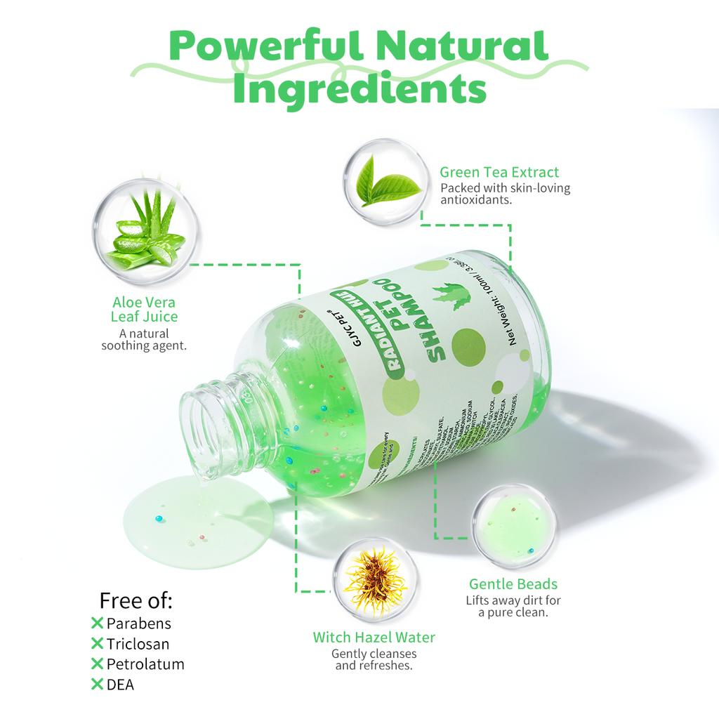 GJYC PET Bead Infused Aloe Vera Green Tea Scented Green Pet Color Shampoo Soothes Itchiness Softens Fur For Dogs Cats