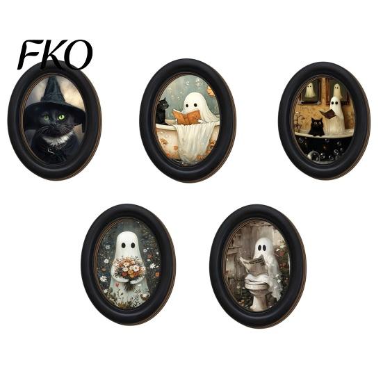 Cute Ghost Painting Halloween Wall Decor, Table Sign, Vintage Oval Framed Non-marking Art Picture, Decorative for Mantel Living Room Bedroom