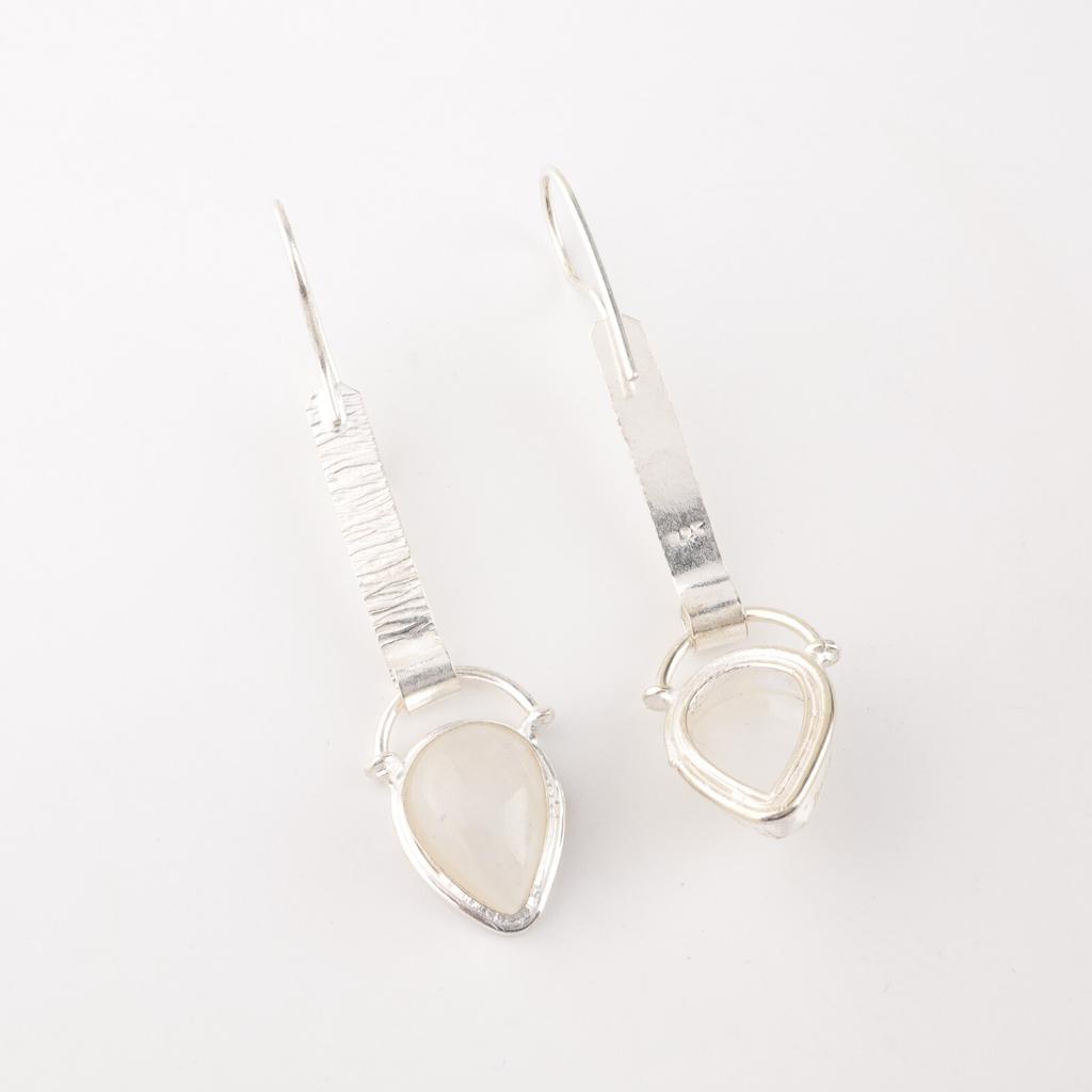 Rainbow Moonstone Gemstone 925 Sterling Silver Jewelry Handmade Earrings 2.3" EE-166-27