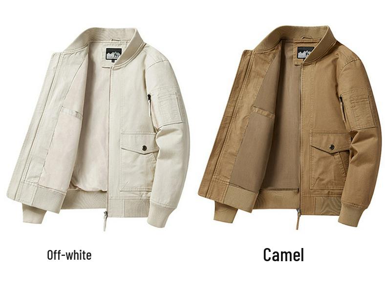 Men's MA-1 Pilot Jacket: Spring/Autumn Motorcycle Coat, Plus Size, Solid Color Military Flight Uniform