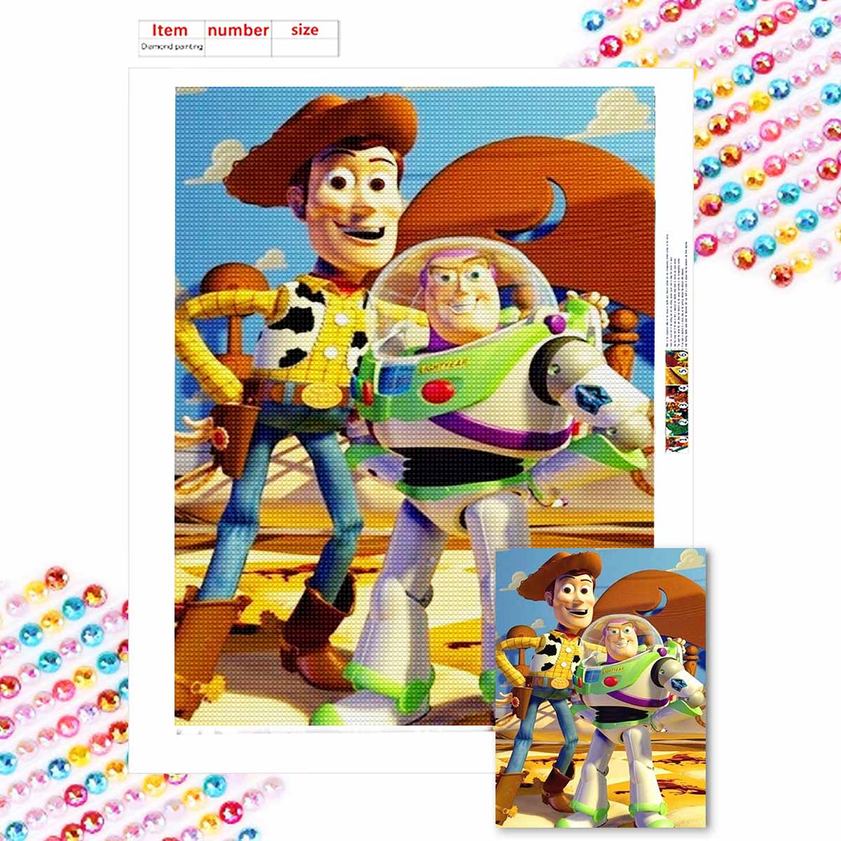 

5D Алмазная Живопись Сделай Сам Вуди и Базз Полная Выкладка Стразы Мозаика Вышивка Изделия Ручной Работы Домашний Декор Подарок Round 20x30cm