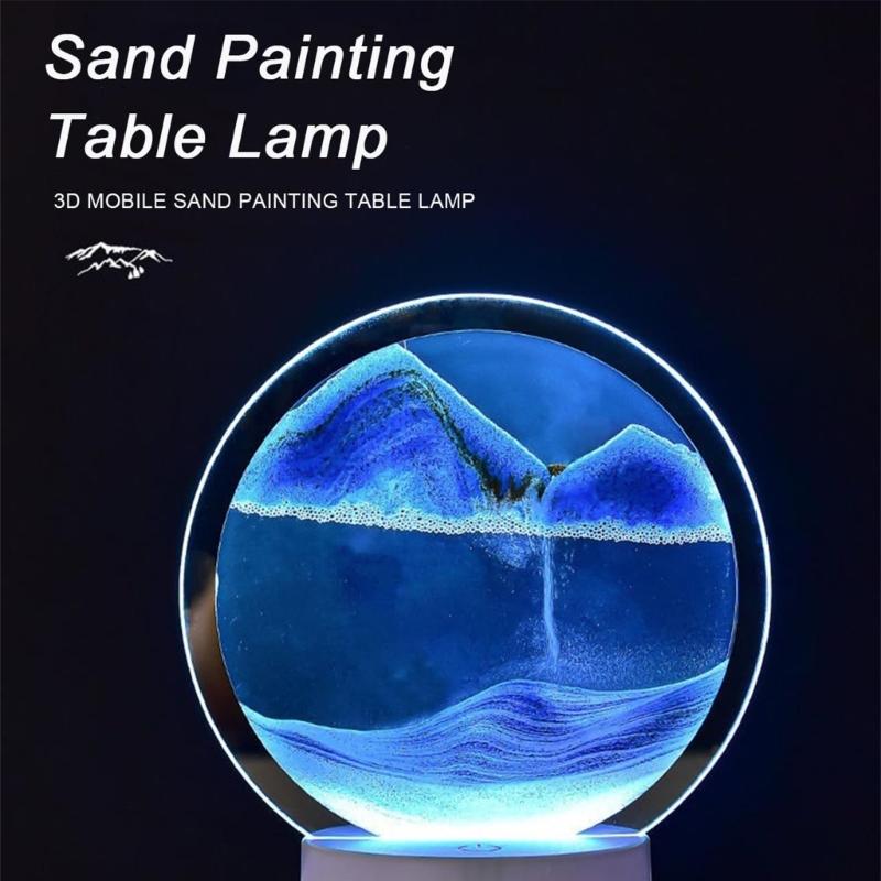 Rotating Hourglasses Lights Sand Art Liquid Motion with Lights Glass Sand Picture Lamp for Desk Use, Calm Display Lights for Bedroom Study Reading