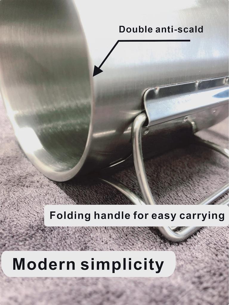 Simple Outdoor Camping Cup Coffee Double Wall Stainless Steel Cup Travel Handle Folding Cup Camping Silver Mug, Cup, Cup, 400ML,