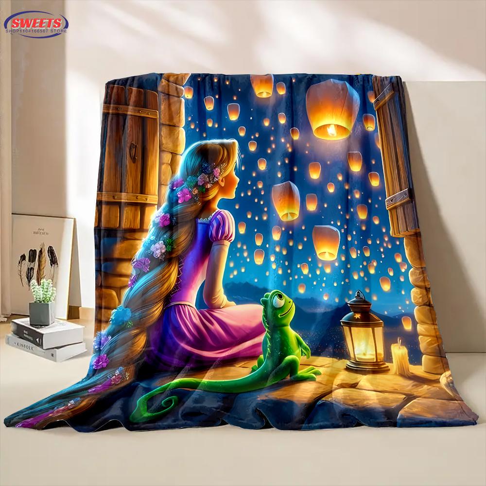 3D Classic Princess Rapunzel Cartoon Flannel Blanket for Bed Bedroom Sofa Picnic, Blanket for Cover Outdoor Leisure Nap Gifts