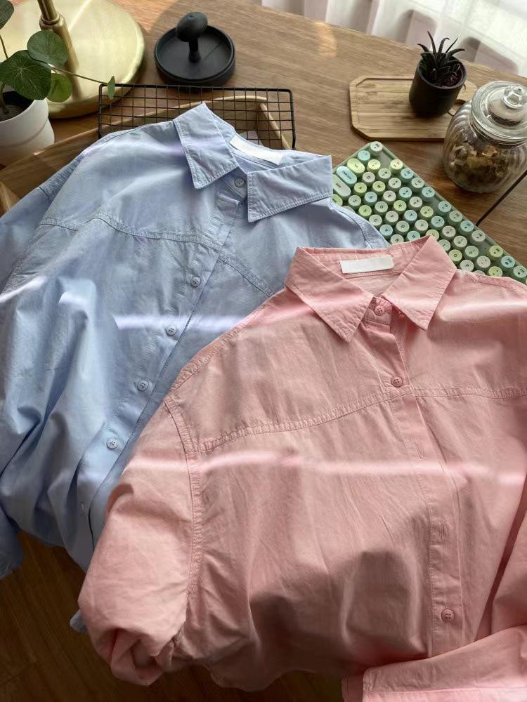 Women's Loose-Fit Korean Style Cotton Shirt - Early Spring 2025 French Casual Long Sleeve Top