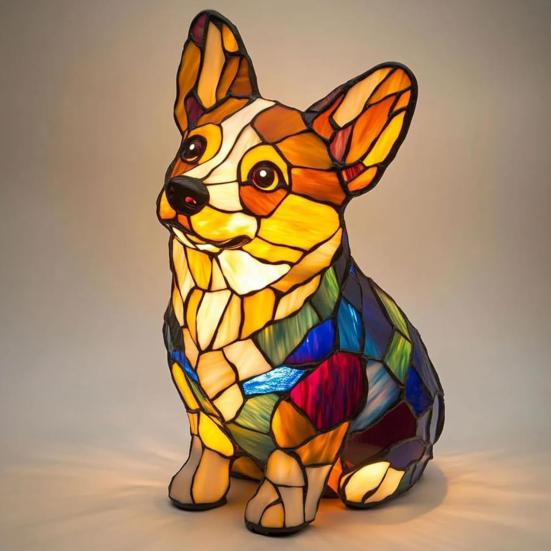 Cat Lamp Stained Resin Glass Night Light Soft Warm Glow 3D Animal-Themed LED Bedside Table Lamp Bedroom Decor