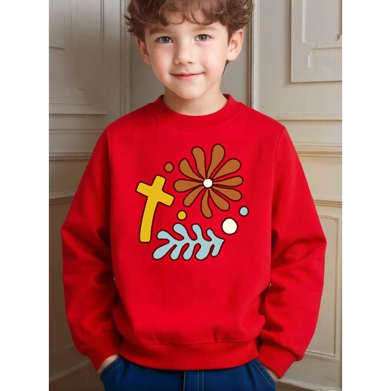 Playful Cartoon Printed Crew Neck Sweatshirt for Daily Leisure School Comfortable Tops