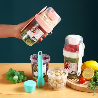 Dubbellagers läckagesäker frukostmugg med dippbehållare Multifunktionell havregrynsmugg Bärbar Bento-låda stil för camping kontor vandring resa