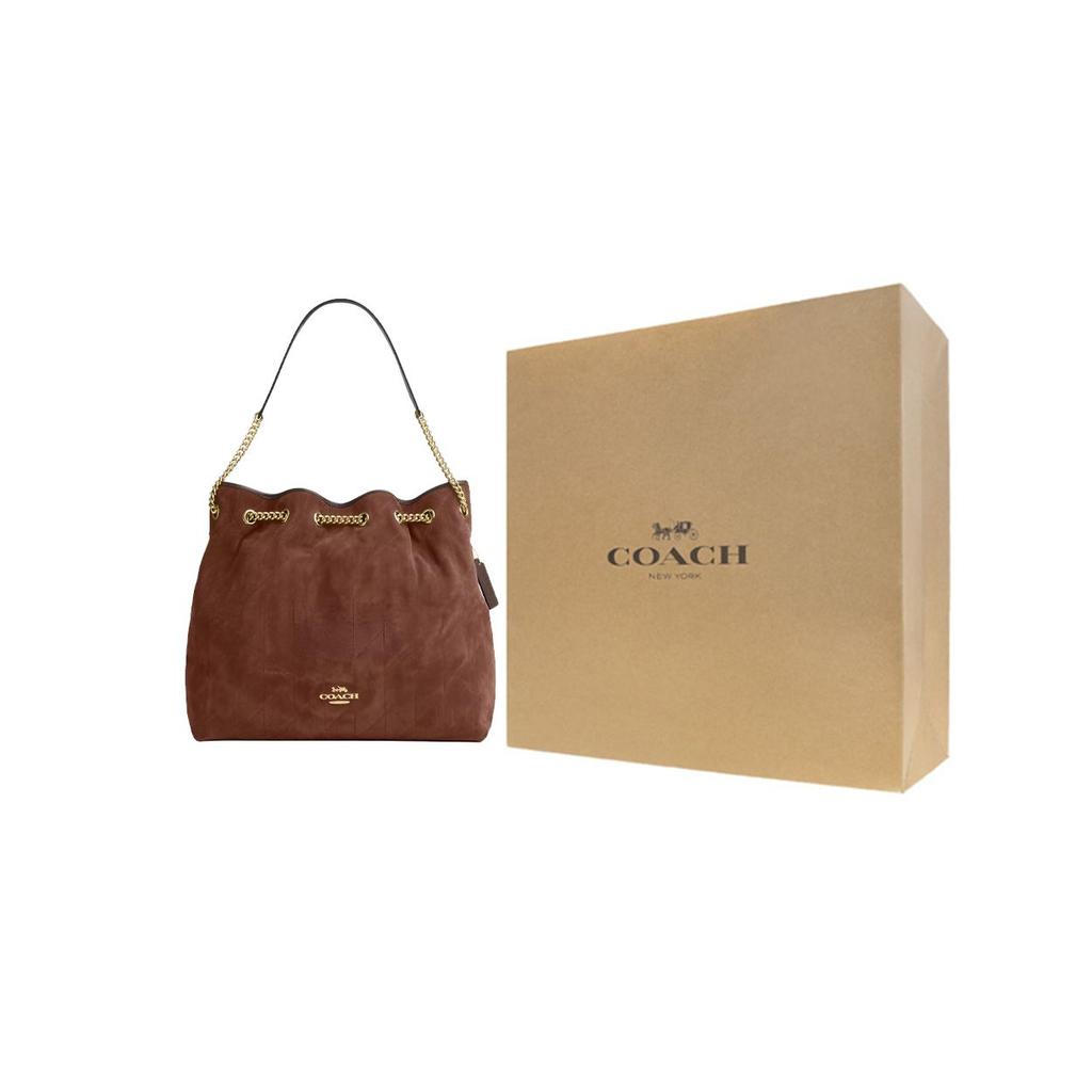 Coach Evelyn 36 Logo Classic Leather Shoulder Bag Large Women Bags Brown CCZ83-IMYEF