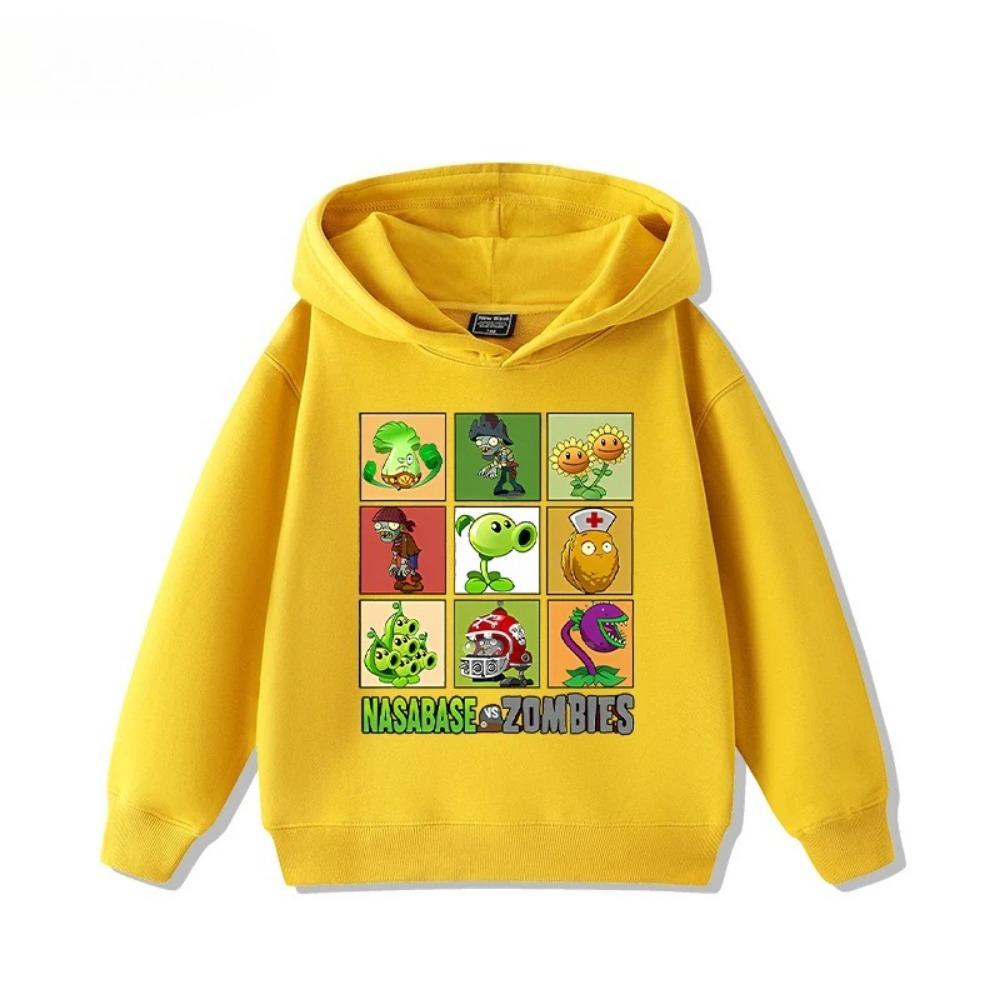 2025 Autumn/Winter New Children's Long Sleeve Top Plant Wars Zombie Printed Street Fashion Boys and Girls Hooded Sports Shirt