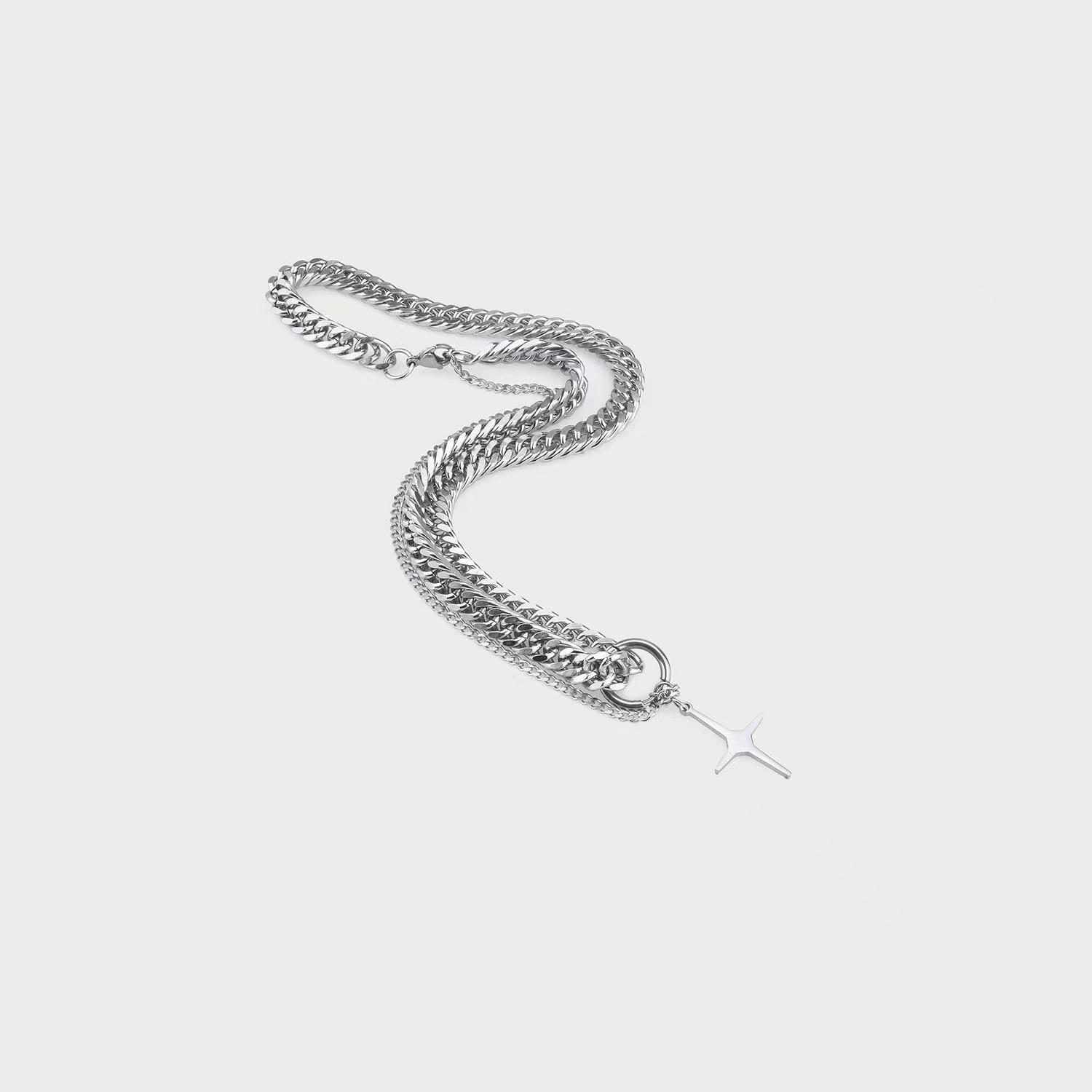 

Rough Cuban Chain Quadruple Cross Necklace ins Hip Hop Cool Trendy Versatile Fashion Accessories Pendant