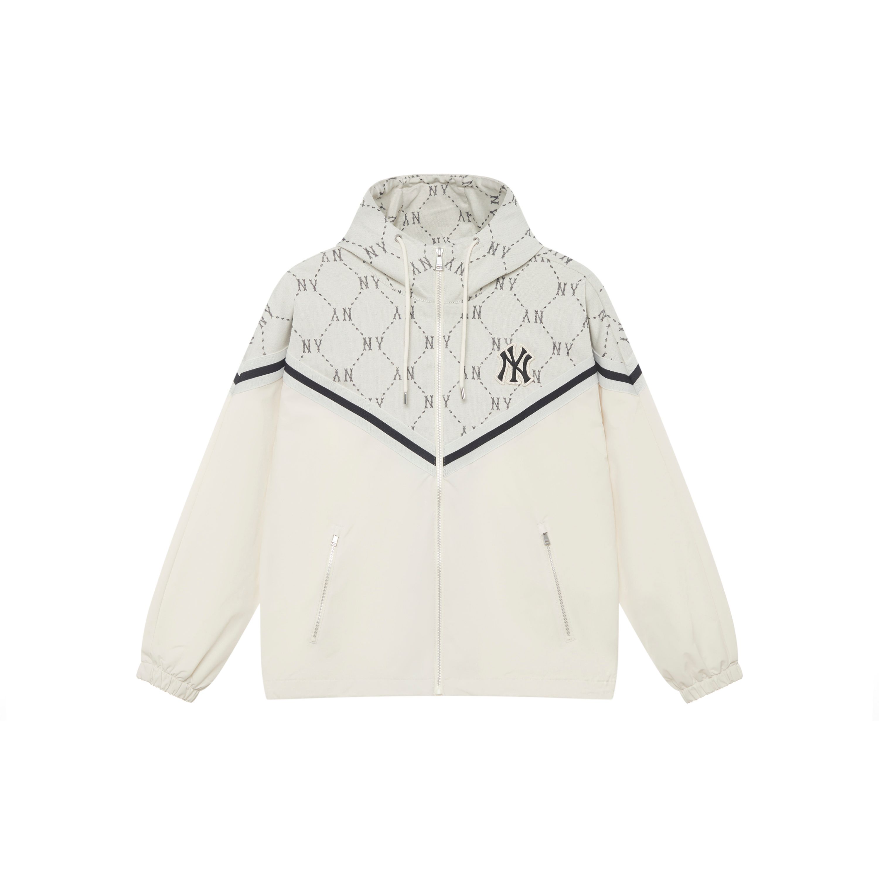 MLB Monogramm Serie New York Yankees 24FW V-Print Buchstaben Farbblock 3D Applikation Gesticktes Logo Lässige Kapuzen-Windjacke 3AWJM0144-50CRD XXL white