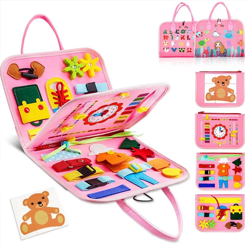 2025 New Montessori Toddler Busy Board Educational Activity for Basic Dress Motor Skills Sensory Baby Learning Toys for Travel