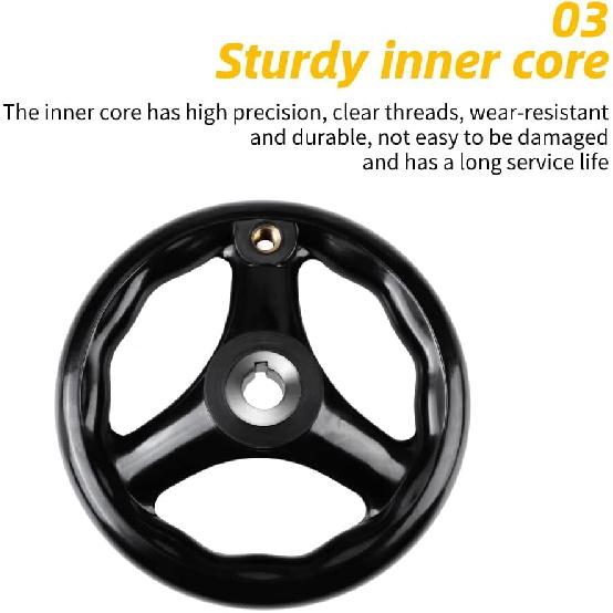 4.9inch Dia Hand Wheel, 3 Spoke Plastic Round Hand Wheel with Revolving Handle, for Lathe Milling Machine,12*125mm, Black