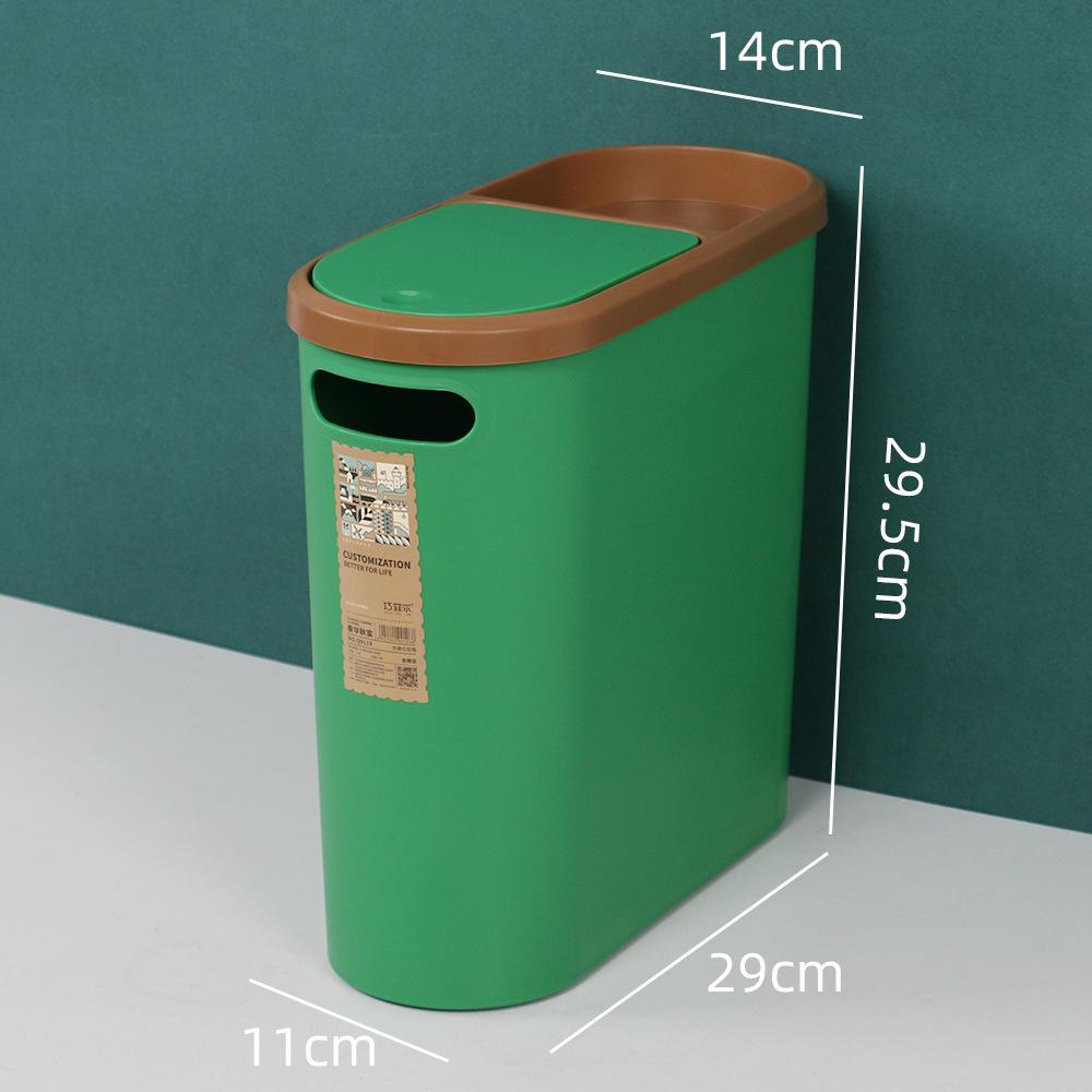 Slim Plastic Trash Bin with Lid,Easy Press-Top,Space Saving Design, Suitable for Bathroom Kitchen Living Room,Simple Solid Color