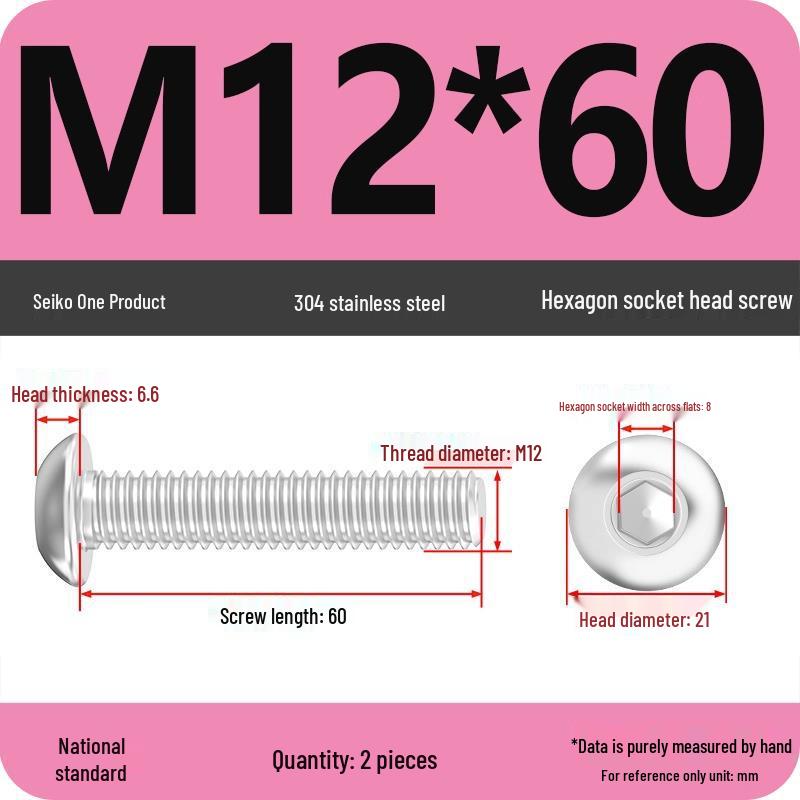 304 Stainless Steel Pan, Half, and Round Head Hexagon Screws (M2-M12)