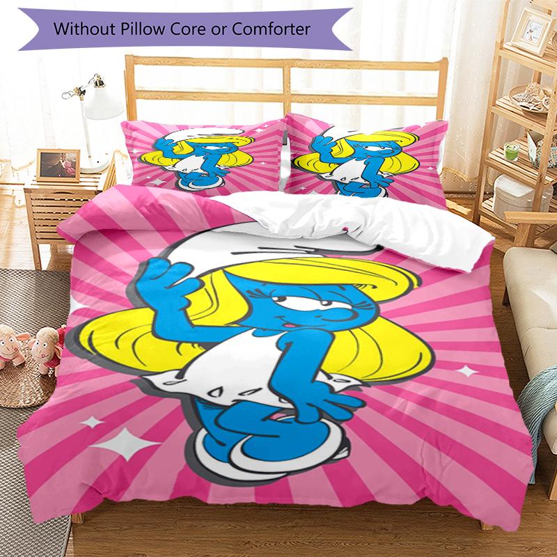 3pcs The Smurfs Bedding Set Duvet Cover Closure Includes 1 Duvet Cover & 2 Pillowcases, Soft and Comfortable for All Seasons.