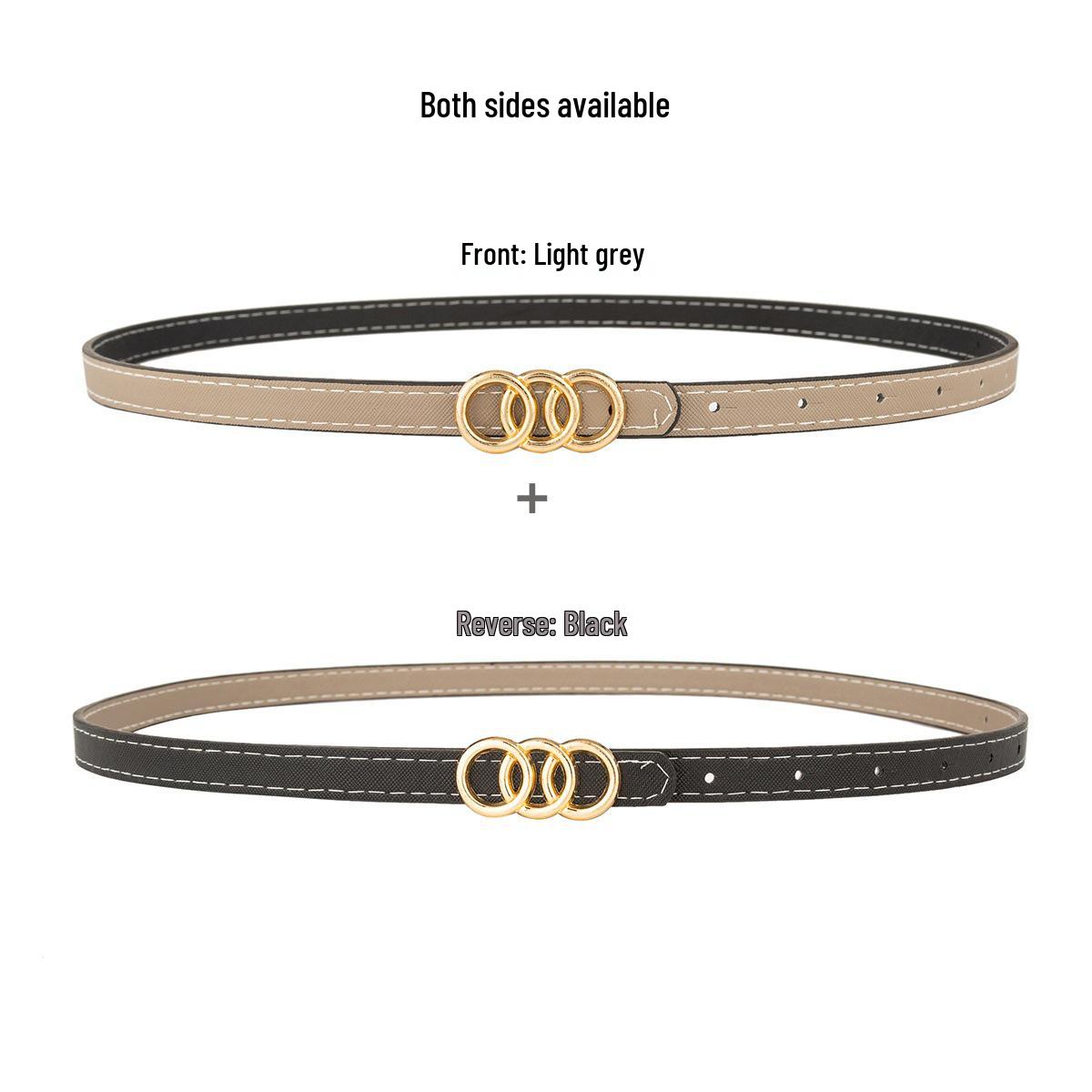 

Three-Circle Gold Buckle Thin Waist Belt: Women s Fashionable, Double-Sided Leather Belt, Ideal for Skirts, Korean Style. 1.4 x 105 cm світло-сірий колір/чорний