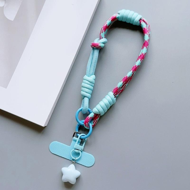Multicolor Phone Strap Polyester Metal Charm Detachable Tethers Mobile Lanyard Adjustable Wristband for Key Accessories