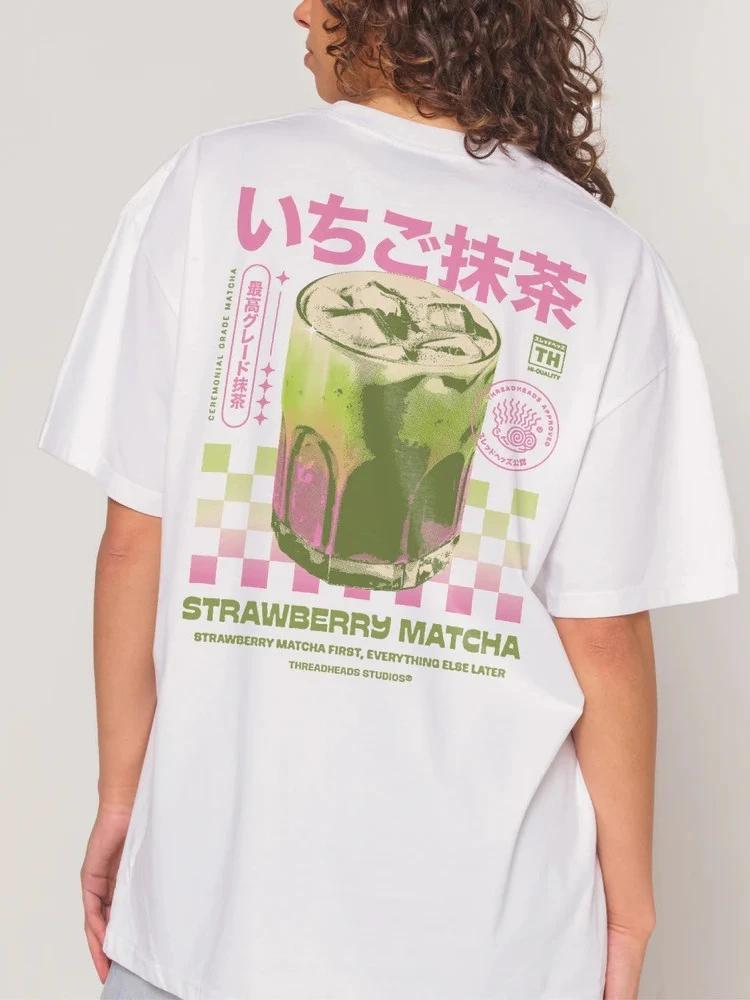 

Matcha Back Print TShirt Loose Short Sleeve Streetwear Graphic Tees Tops Y2k Aesthetic Cotton Women Shirt Unisex FeUnisex Clothes S