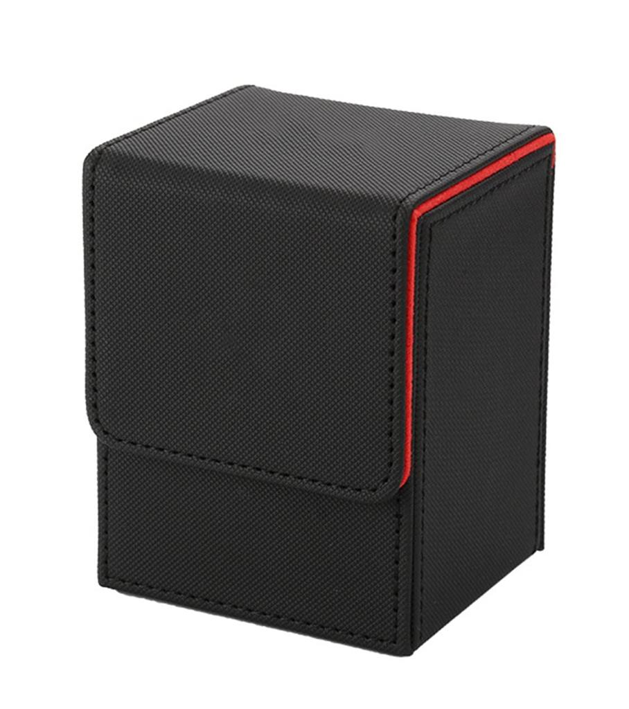 Venssu Deck Case Trading Card Case Vertical Magnet PU Leather 100 Pieces Sleeve Compatible Pokemon Duema Various Card Game "Yu-Gi-Oh BOX" (Black (Red
