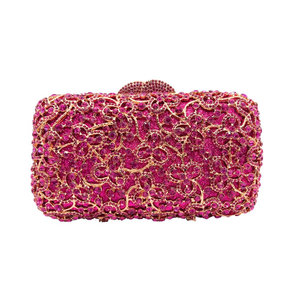

bag banquet hollow flower diamond clutch Stone clutch фуксия