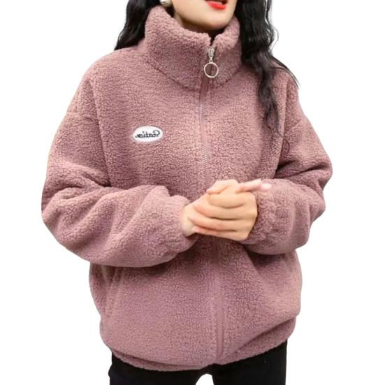 

Весна-зима Женская куртка с воротником-стойкой, флисовая куртка на молнии с длинным рукавом, однотонный кардиган, сохраняющий тепло, спортивная верхняя одежда с карманами 2XL