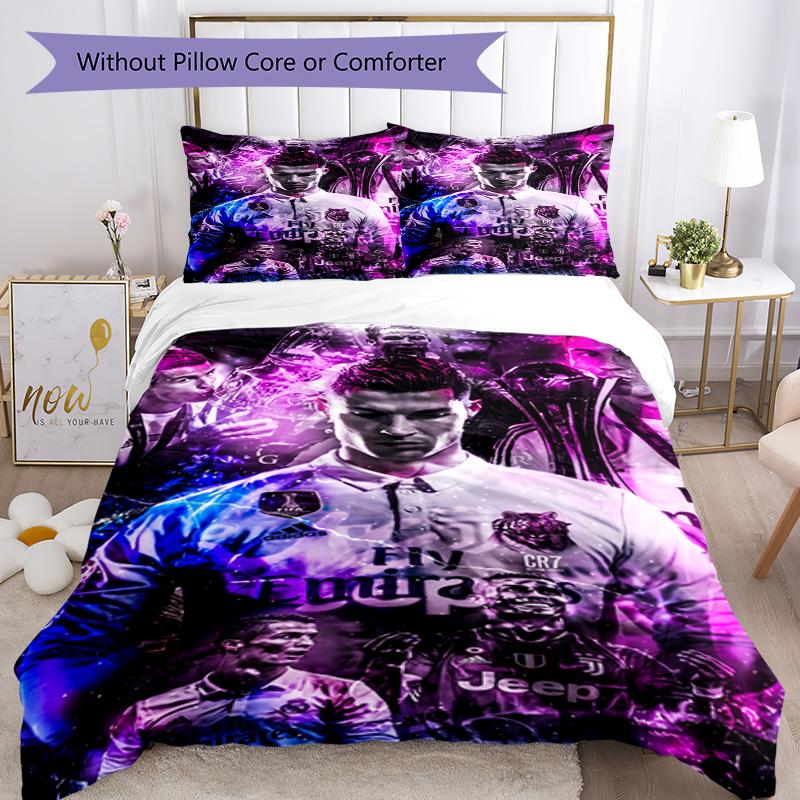 Ronaldo's Player Purple Kit Bedding Set, Breathable Duvet Cover with Pillowcases, Soft Bed Linen for Bedroom Home Decoration, Perfect Festival Birthda