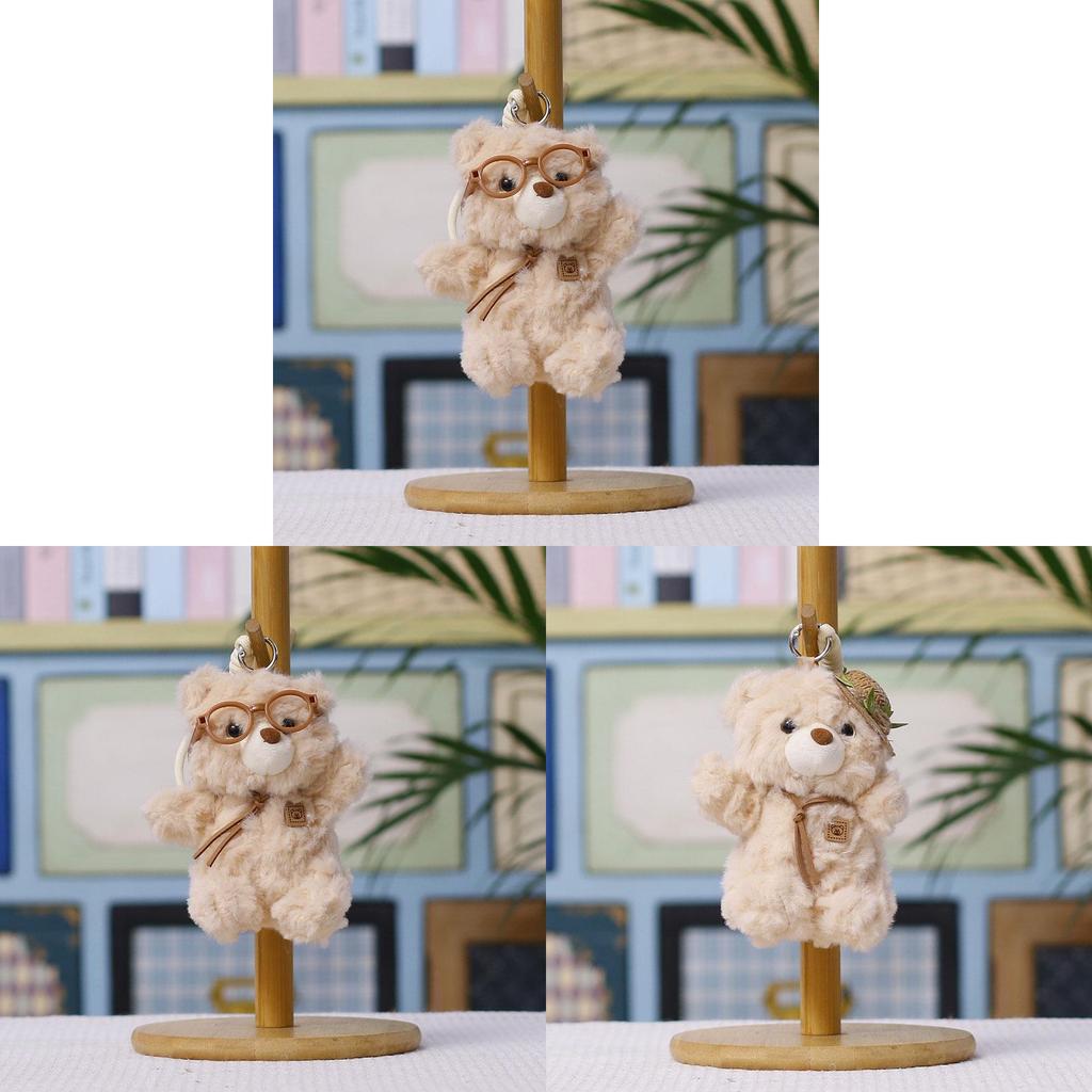Plush Bear Keychain With Glasses And Straw Hat For Kids And Adults