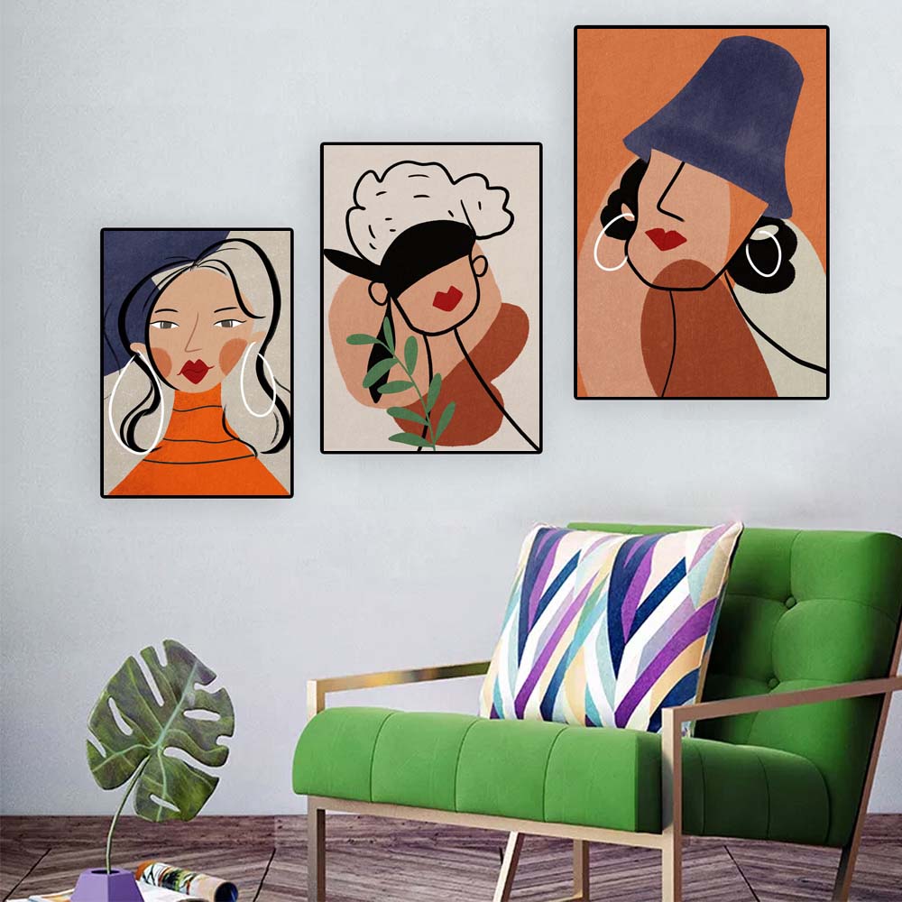 Nordic Figure Oil Painting Women Minimalist Abstract Art Canvas Painting Living Room Corridor Office Home Decoration Mural No Frame
