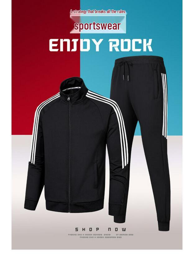 Spring & Autumn Three-Stripe Tracksuit: Two-Piece Casual Uniform for Couples and Activities, Custom Logo Available