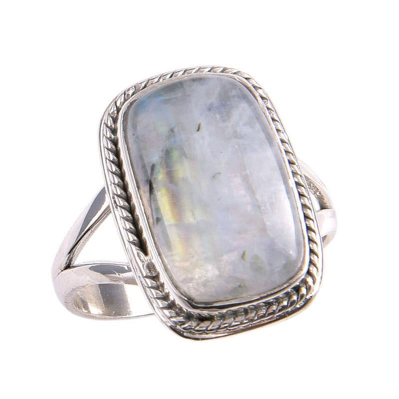 Natural Rainbow Moonstone Gemstone Handmade 925 Solid Silver Gift Ring S.7 q3Z96