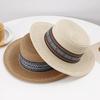 Sun Hat Sun Visor Hats Summer Hat Wide Brim Straw Boater Retro Pattern Outdoor Cap Flat Top Hat