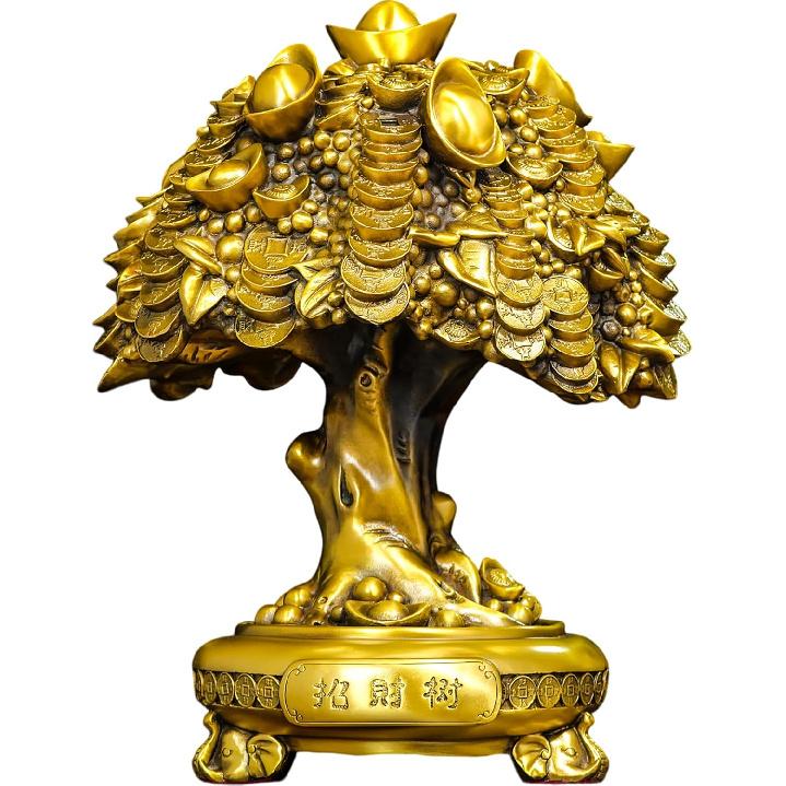 Aris & Juno Brass Money Tree Feng Shui Statue – Symbol of Wealth, Prosperity & Good Fortune, Figurine for Home, Office Desk or Living Room, Gift