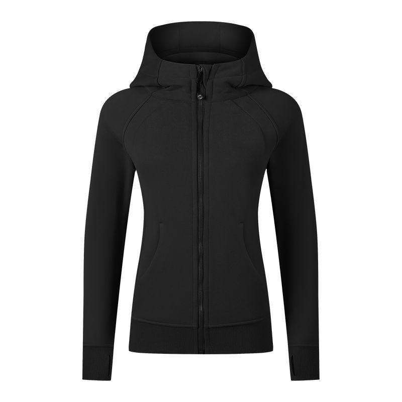 Waist-Tight Thin Yoga Wear Fall and Winter Running Jacket Workout Top Silm Hooded Cardigan Sweater Female Fleece-lined Thickened
