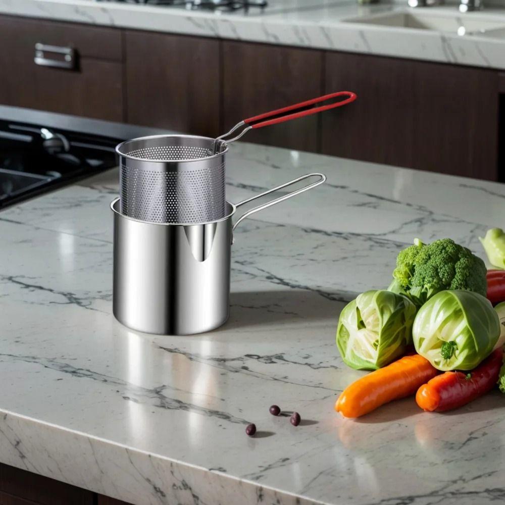 With Lid Deep Fryer with Strainer Stainless Steel Milk Warmer Pot Tempura Fryer Pan Kitchen