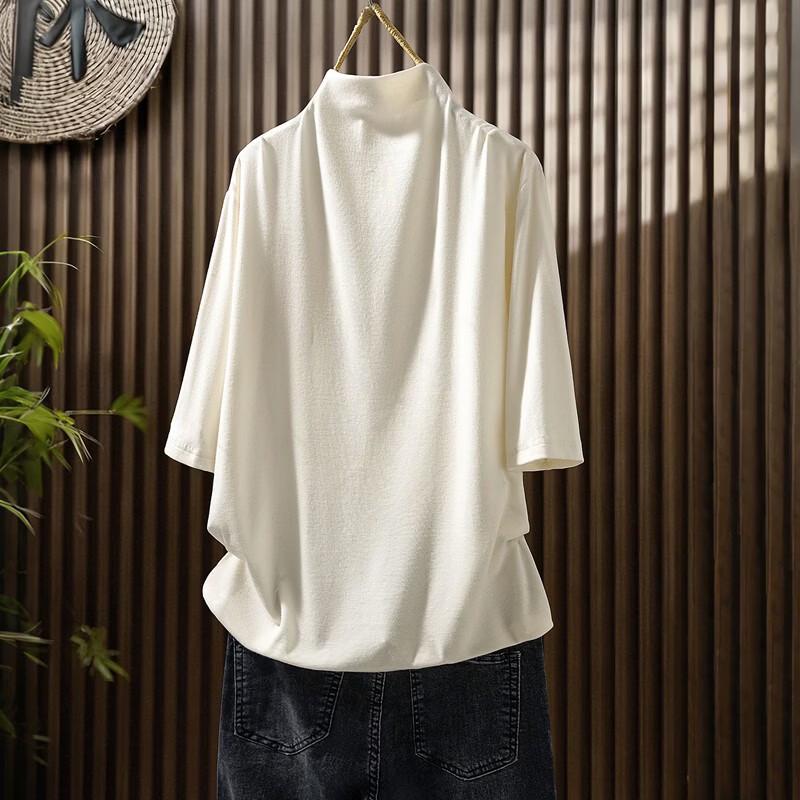 Women's Elegant Lace Pocket Semi-High Neck T-Shirt