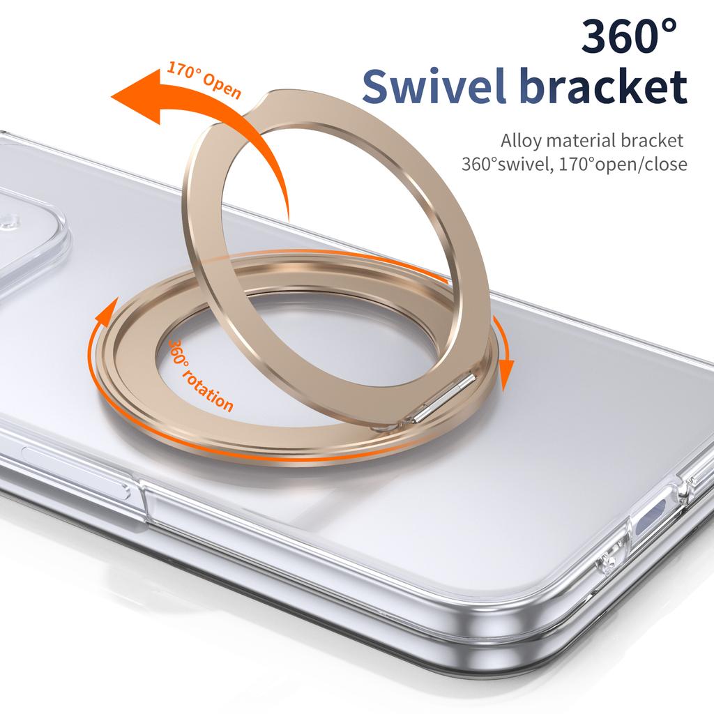 Metal Ring Stand Magetic Case for Google Pixel 10 Pro Fold with 360 Swivel Bracket Clear Cover Clear Glass Screen Protector
