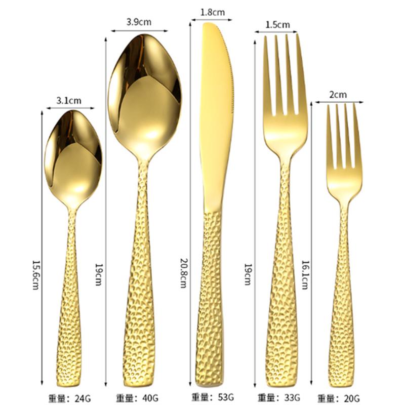 5pcs Hammered Pattern Stainless Steel Cutlery Sets Western Tableware for Restaurant Knife Fork Spoon Teaspoon Teafork Dinner Kit