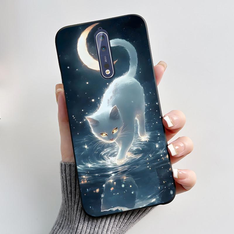 Custodia Per Nokia 8 / Nokia 8 Sirocco Custodia per Telefono Estetica Moda Gatto Carino Nero Opaco Morbido TPU Silicone Copertura Protettiva Paraurti