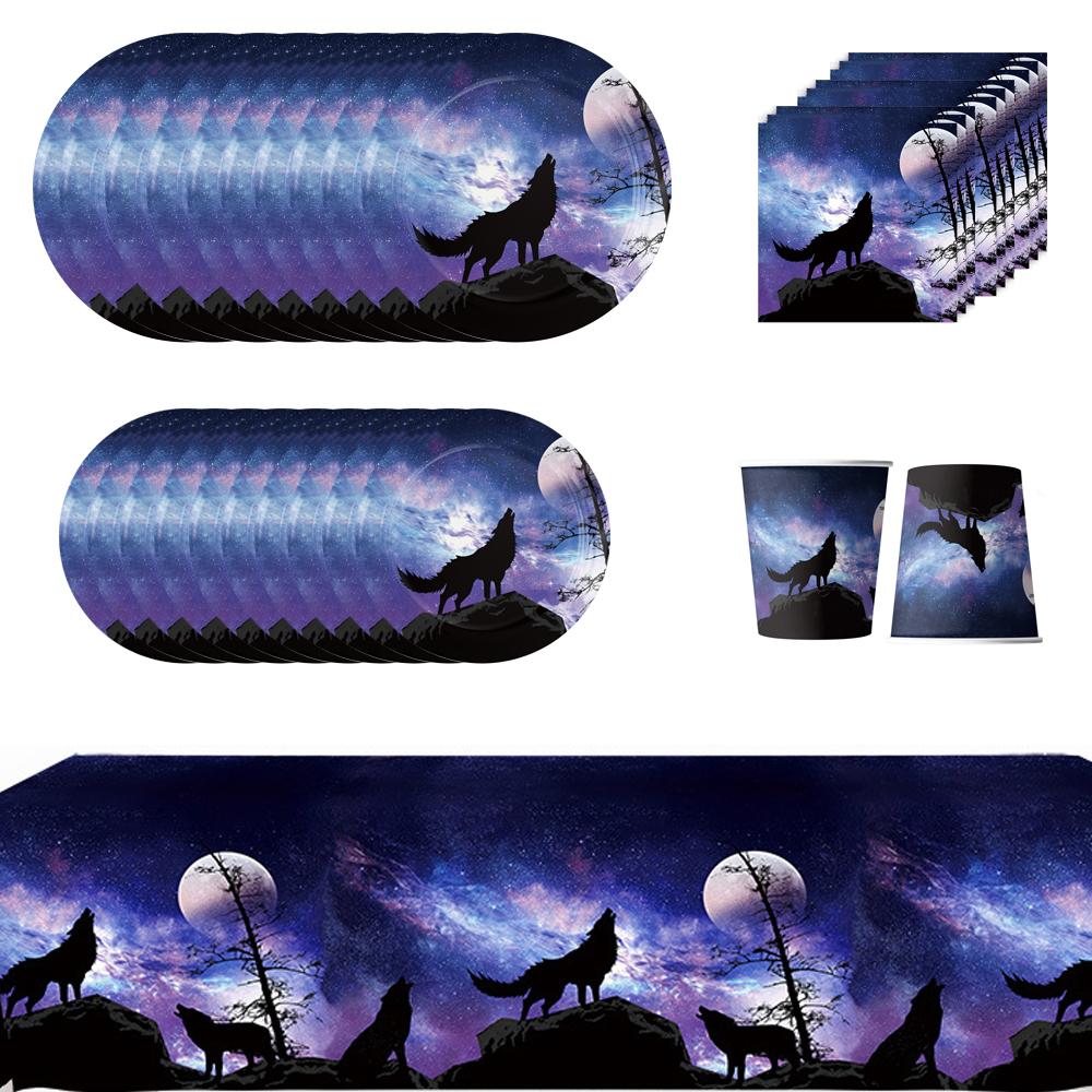 

51Pcs New Wolf Party Tableware Set Include Plate, Cup, Napkin, Tablecloth