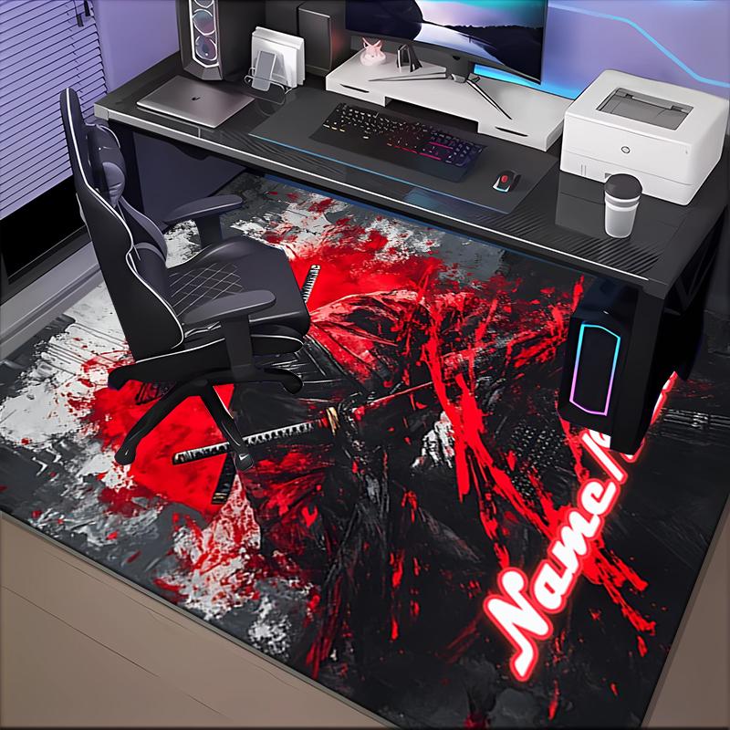 1PC Custom Name Samurai Warrior Art Theme Floor Mat Ideal for Living Room, Game Rooms, Office, Bedroom,Floor Mat Playful Design